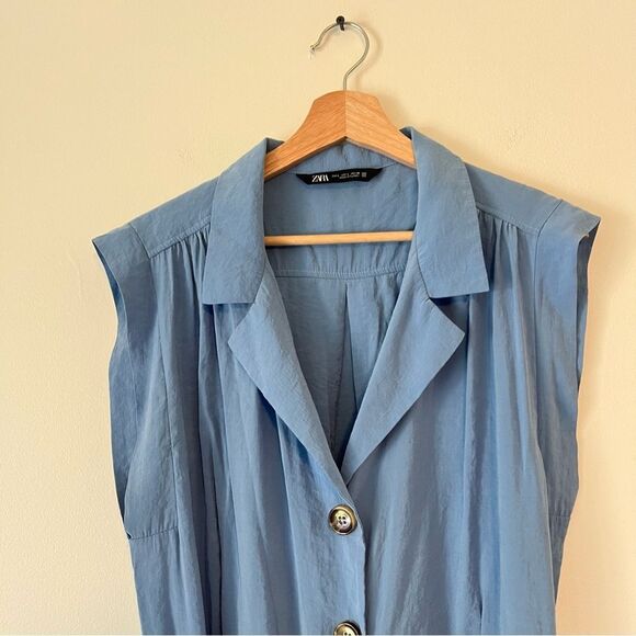 Zara Belted Jumpsuit in Blue Size Large Sleeveless - Picture 5 of 11